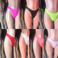 High Waisted Thongs Various Colors High waisted legal stripper thongs exotic dancer thongs in neon yellow, black, red, white, baby pink, coral, and hot pink.